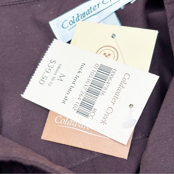 New COLDWATER CREEK Women’s Brown Tuck Front Button Up Long Sleeve Shirt Size M - Picture 7 of 9